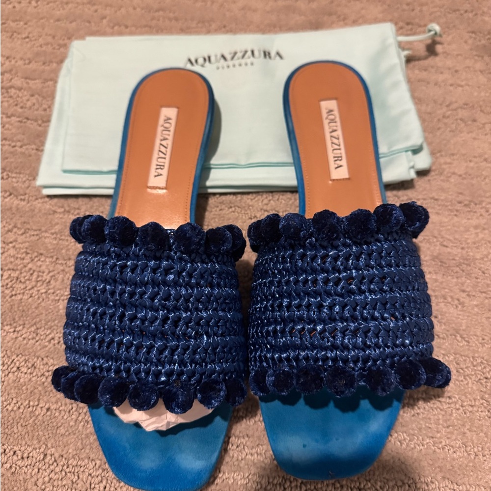 Aquazzura Navy Blue Woven Sandals